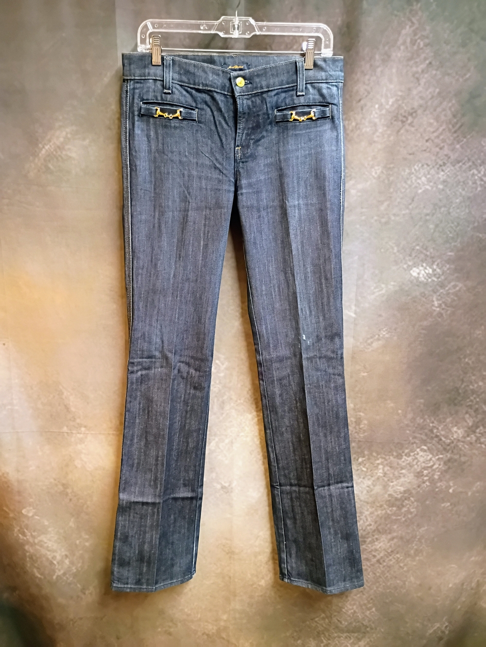 7 For All Mankind Dark Blue Jeans with Gold Accents - Size 29
